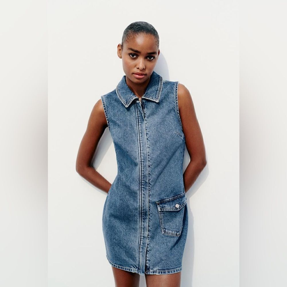 ZARA TRF FITTED DENIM DRESS - Picture 9 of 11